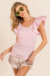 Shop Wide Layered Ruffle Sleeve Scoop Neck Ribbed Top-Stay cute and comfortable in our Pink Ruffle Cap Sleeve T-Shirt. Soft stretch fabric, romantic ruffle sleeves, and a flattering fit make it a must-have essential-Reef Love Boho-Chic Boutique