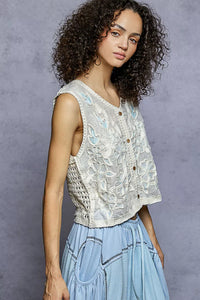 Meadow Muse Cropped Crochet Button-Down Top-Reef Love