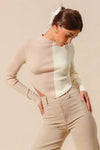Taupe Color Block Fitted Crop Sweater