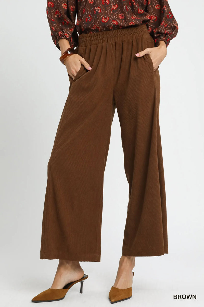 Mocha Wide-Leg Cropped Corduroy Pants