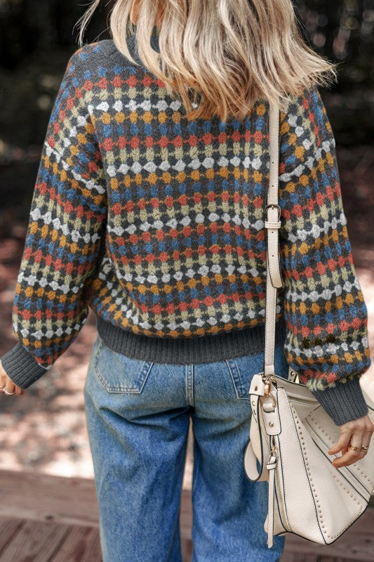 Dotty Knit Button-Up V-Neck Sweater Cardigan-JUNIPER BLVD-Reef Love