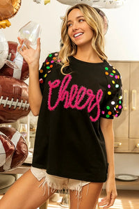 Shop BiBi Metallic Letter Spangle Raglan Puff Sleeve Top-available at Reef Love online boho-chic boutique