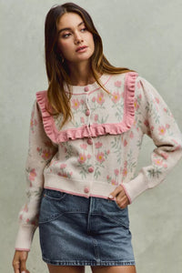 Flower With Ruffle Detailing Sweater Cardigan-So Me-Reef Love