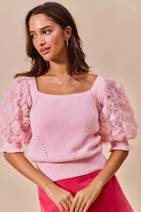 Rosette Sleeves Square Neck Knit Sweater-So Me-Reef Love