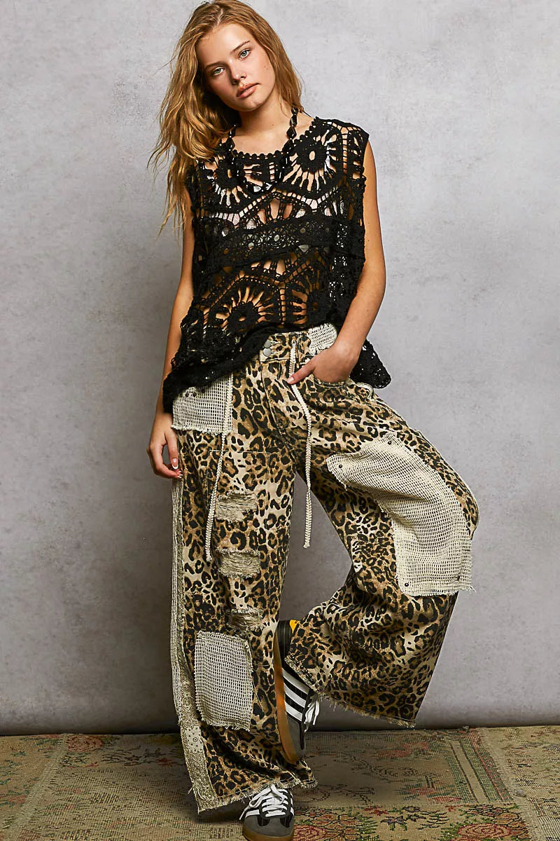 POL Openwork Floral Crochet Tank, Black-Tank Top-Reef Love