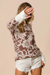 Shop Flower Printed Waffle Thumb Opening Top-Cozy and casual, flower printed waffle knit top features thumb openings, a classic crew neck, and a relaxed fit. Ideal for layering during transitional seasons.-Reef Love Boho-Chic Boutique