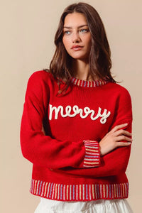 Merry Embroidered Christmas Sweater-Reef Love