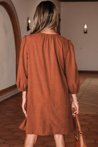 Corduroy Scallop Neck Mini Dress-Reef Love