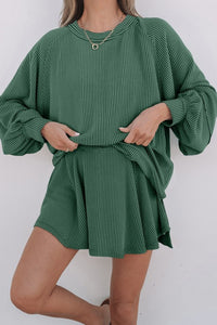 Corded Top and Ruffle Mini Skirt Outfit Set-Reef Love