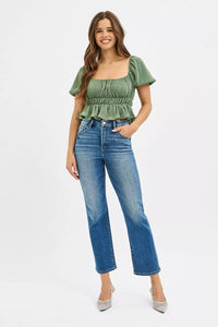 RISEN Tummy Control High Rise Crop Straight Jeans-RISEN-Reef Love