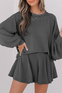 Corded Top and Ruffle Mini Skirt Outfit Set-Reef Love
