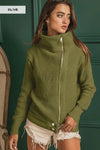 Front Zip Up High Neckline Sweater Jacket