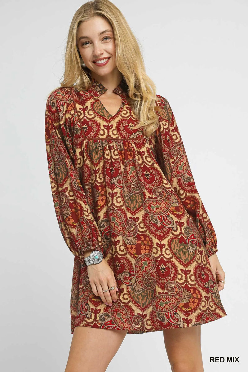 Boho Mix Paisley Babydoll Mini Dress
