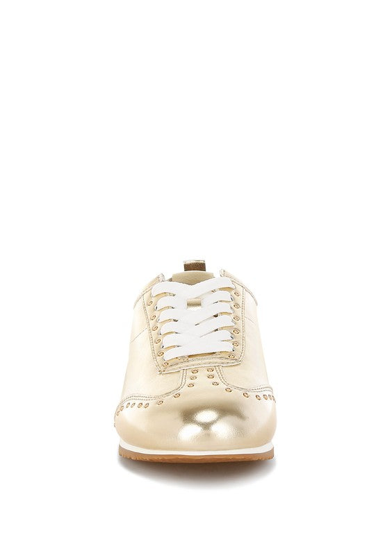 Yorika Studded Metallic Pleather Sneakers by Rag&Co.