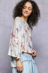 Butterflies Knit Top with Outseam Rolling Edge-POL-Reef Love