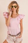 Shop Wide Layered Ruffle Sleeve Scoop Neck Ribbed Top-Stay cute and comfortable in our Pink Ruffle Cap Sleeve T-Shirt. Soft stretch fabric, romantic ruffle sleeves, and a flattering fit make it a must-have essential-Reef Love Boho-Chic Boutique