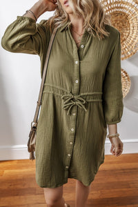 Harmony Textured Cotton Button-Up Shirt Dress
