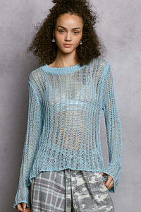 Openwork Knit Cover Up Top, Sky Blue-POL-Reef Love