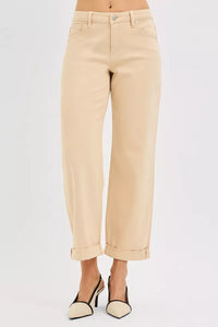 RISEN Tummy Control Ankle Relaxed Wide Leg Jeans, Buttermilk Beige-RISEN-Reef Love