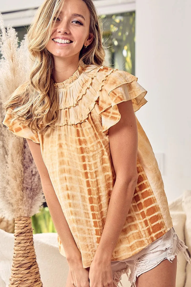 Tiered Ruffle Neck Tie Dye Top-Reef Love