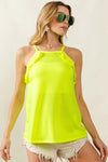French Terry Knit Ruffled Neon Yellow Sleeveless Top-Tank Top-Reef Love