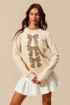 Sequins Gold Bow Embellished Christmas Sweater-Reef Love