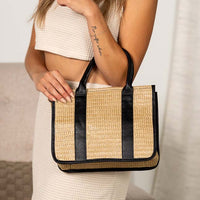 Mericela Mixed Media Straw Tote Crossbody Bag