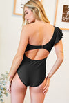 One Shoulder Ruffle One Piece Swimsuit-Reef Love