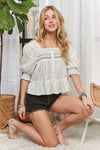 Smocked Puff Sleeve Peasant Blouse-Reef Love