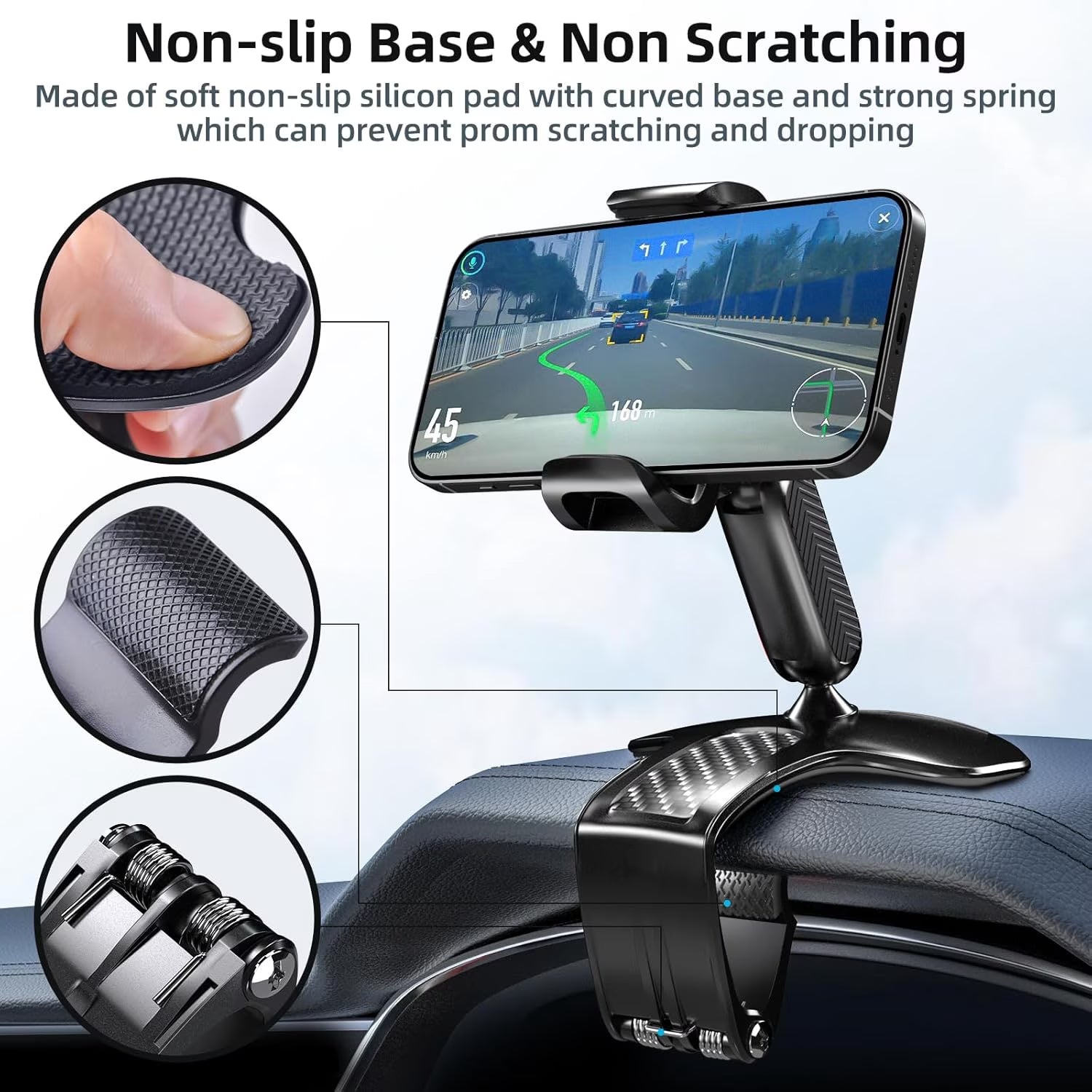 Universal 360 Dashboard Cell Phone Holder, Upgrade Clip Car Phone Holder Mount for Dashboard 360 Degree Rotation Dash Board Phone Mount Fit for Iphone,Samsung,Google,Nokia, 4 to 7" Smartphones