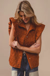 Quilting Knit Ruffle Sleeve Vest, Rust