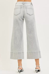 RISEN Tummy Control Mid Rise Crop Wide Pintuck Front Jeans, Grey Wash-RISEN-Reef Love