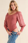 And The Why Textured Puff Sleeve Bodysuit-bodysuit-Reef Love