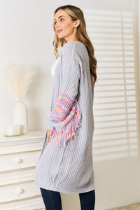 Woven Pink Fringe Sleeve Dropped Shoulder Cardigan-Woven Right-Reef Love