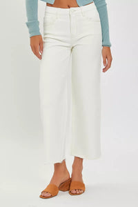 RISEN Tummy Control High Rise Crop Raw Edge Wide Leg Jeans, Winter White-RISEN-Reef Love