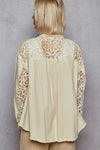 Shop POL Button Down Raw Edg Shirt with Pearl Lace Patch-available at Reef Love online boho-chic boutique