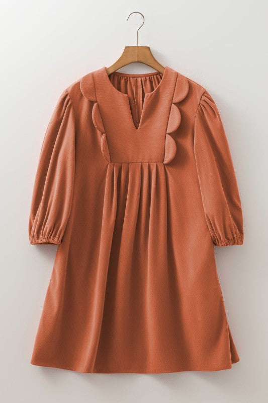 Corduroy Scallop Neck Mini Dress-Reef Love