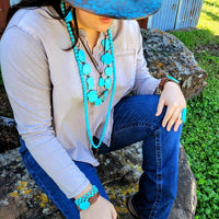 Blue Turquoise Slab on Narrow Leather Cuff Bracelet-The Jewelry Junkie-Reef Love