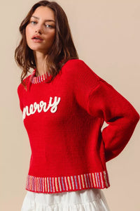 Merry Embroidered Christmas Sweater-Reef Love