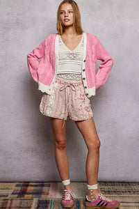 Pink Button Down Cable-Knit Cardigan-POL-Reef Love