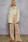 Shop POL Button Down Raw Edg Shirt with Pearl Lace Patch-available at Reef Love online boho-chic boutique