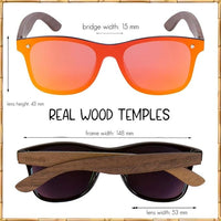 Woodies Oversize Flat Lens Mirrored Walnut Wood Polarized Sunglasses