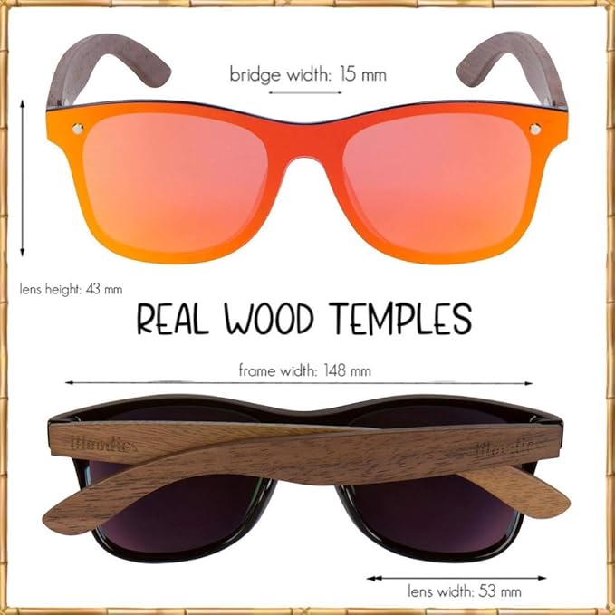 Woodies Oversize Flat Lens Mirrored Walnut Wood Polarized Sunglasses