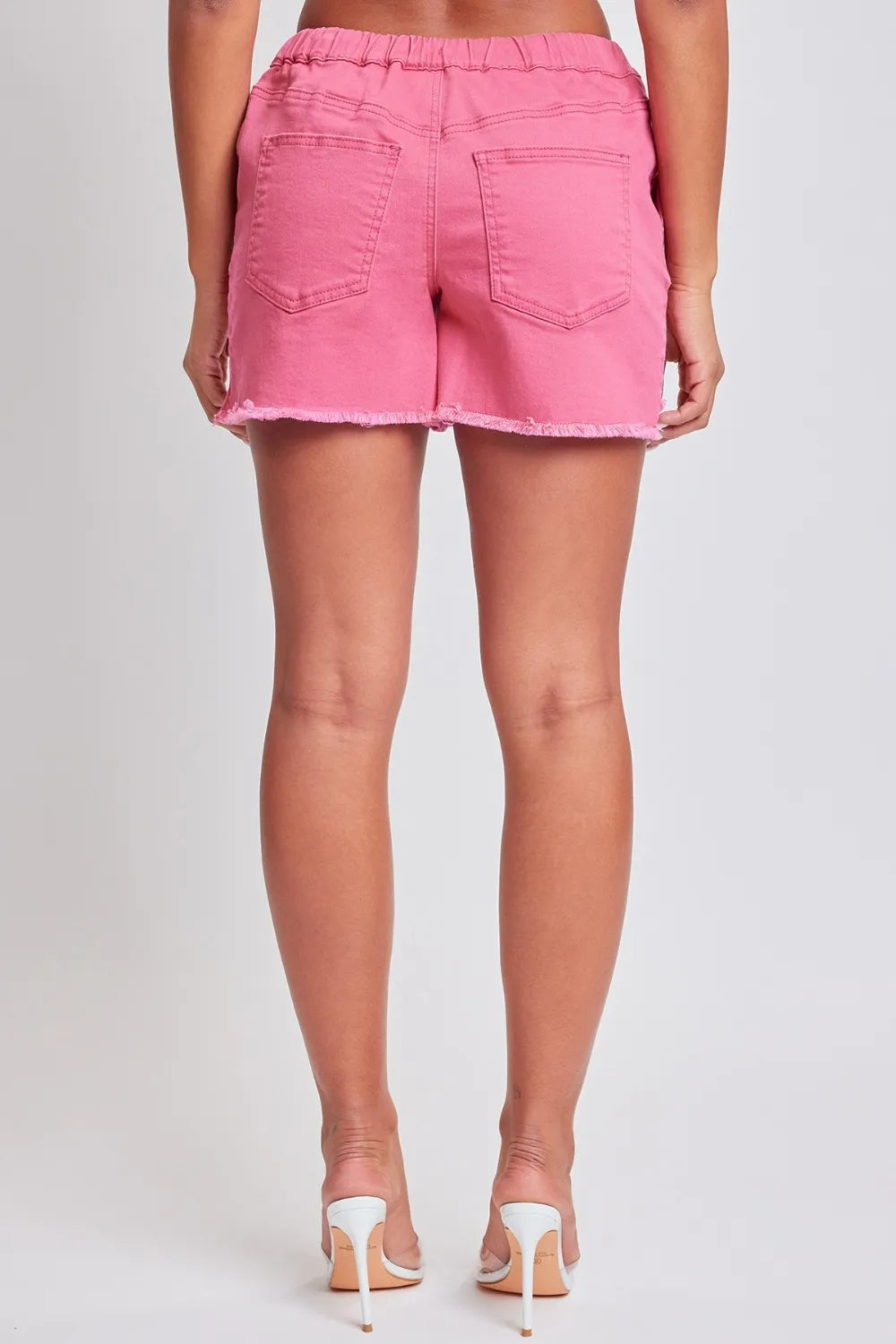 Pink Drawstring Raw Hem Denim Shorts-YMI Jeanswear-Reef Love