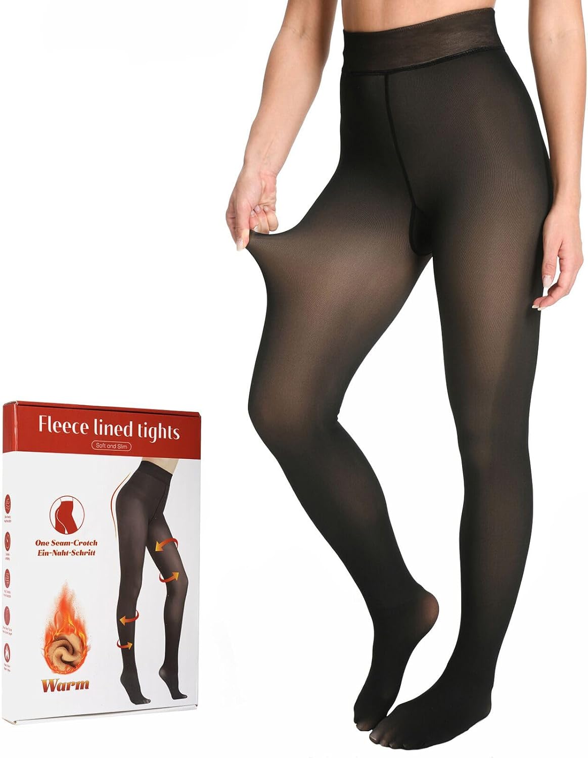 Fleece Lined Tights, Faux Translucent Thermal Warm Fleece Tights-FAYBOX-Reef Love
