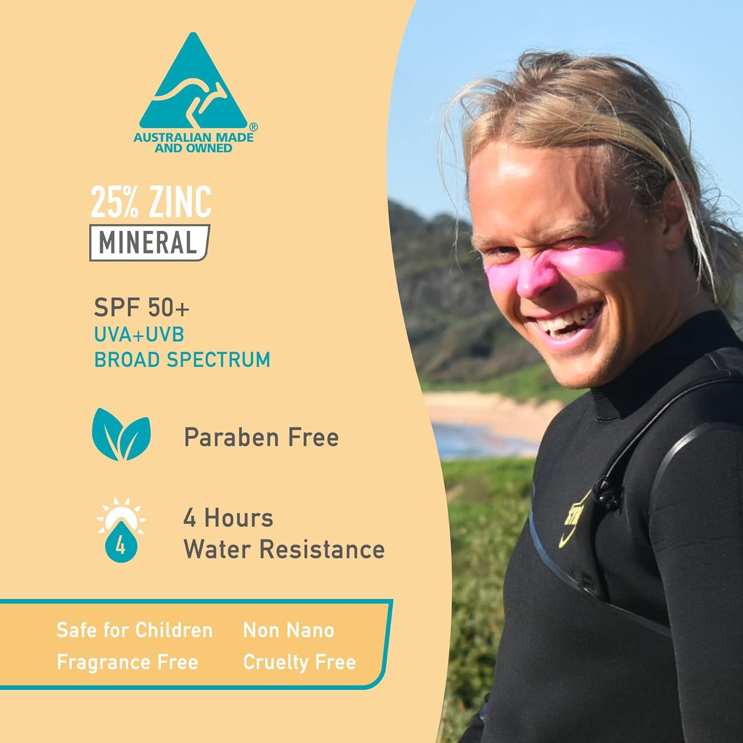 Vibrant Pink Sun Zapper Zinc Oxide Sunscreen Stick SPF 50+ – Fun Mineral Protection for Kids and Adults, Water Resistant and Travel-Friendly, Australian Made 12G