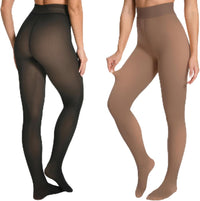 Fleece Lined Tights, Faux Translucent Thermal Warm Fleece Tights-FAYBOX-Reef Love