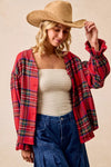 Christmas Plaid V-Neck Flounce Sleeve Jacket