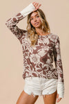 Shop Flower Printed Waffle Thumb Opening Top-Cozy and casual, flower printed waffle knit top features thumb openings, a classic crew neck, and a relaxed fit. Ideal for layering during transitional seasons.-Reef Love Boho-Chic Boutique