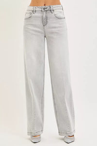 RISEN Slouchy Boyfriend Jeans with Contrast Stitching, Light Grey Wash-RISEN-Reef Love
